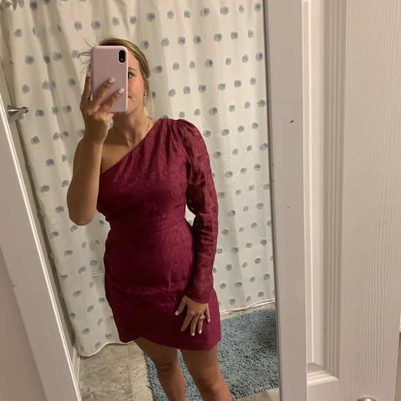 Lulu’s Raspberry Color One Shoulder Cocktail Dress - Picture 2 of 2